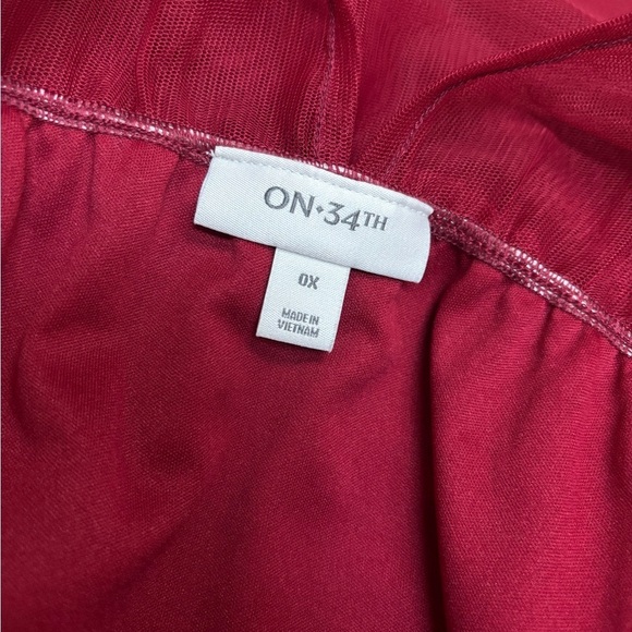 ON 34TH RED RUFFLE TULLE SHEER BABY DOLL FLUTTER SLEEVE DRESSY TOP/BLOUSE SZ 0X - Picture 9 of 13